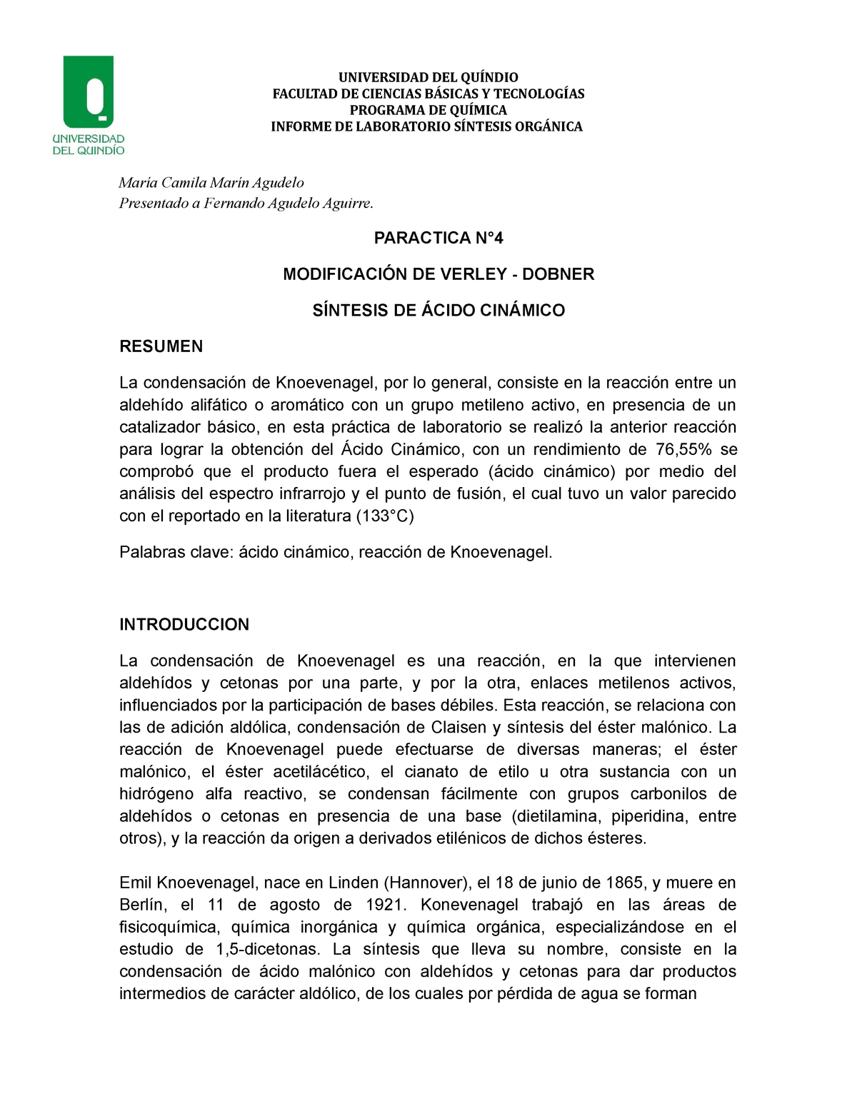 Lab 4 Informe Facultad De Ciencias BÁsicas Y TecnologÍas Programa De QuÍmica Informe De 8694