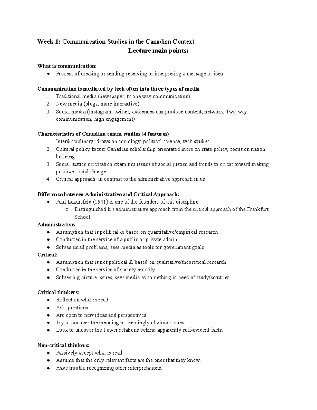 CS101 Midterm Study Sheet - Week 1: Communication Studies In The ...