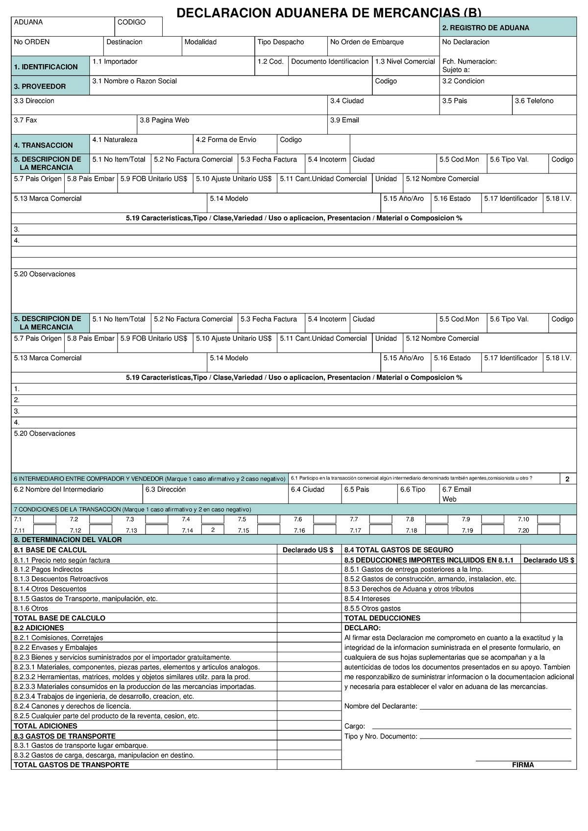 Formato B Declaracion Aduanera DE Mercancias - DECLARACION ADUANERA DE ...