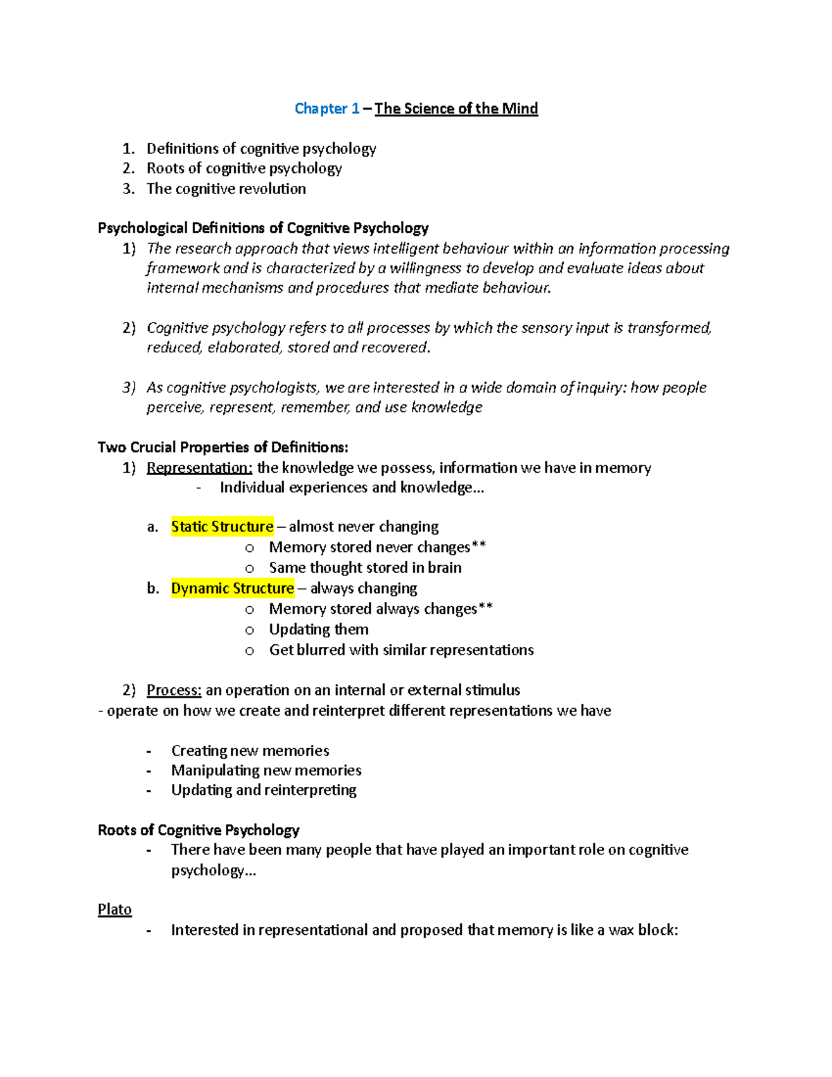 Chapter 1 Lecture Notes 1 Chapter 1 The Science Of The Mind 