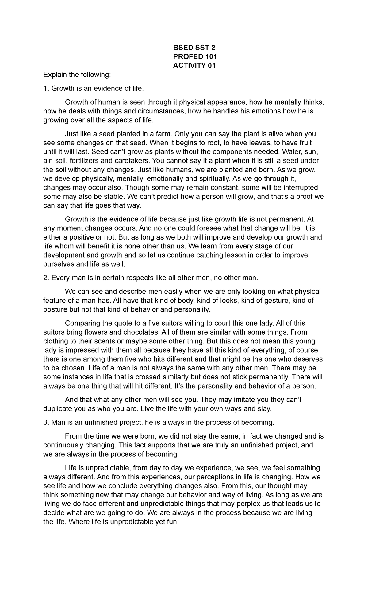 Profed 101 Activity 01 - Notes - BSED SST 2 PROFED 101 ACTIVITY 01 ...