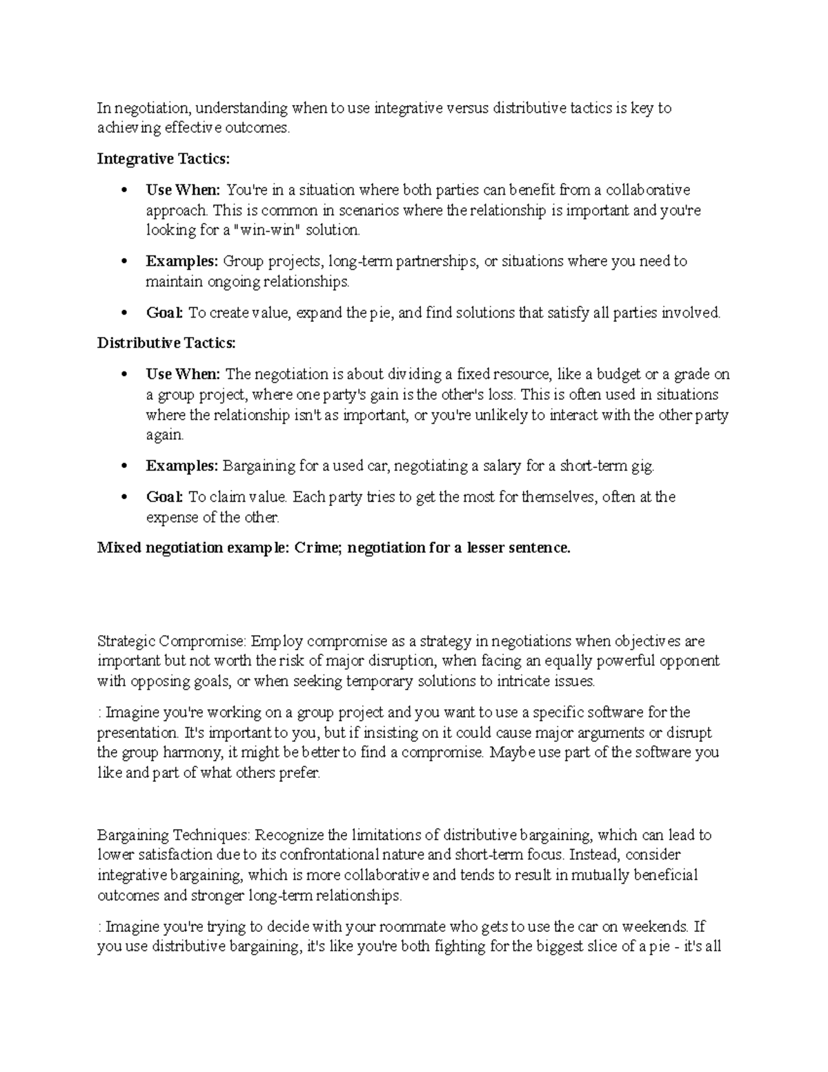 OB information - Notes - In negotiation, understanding when to use ...
