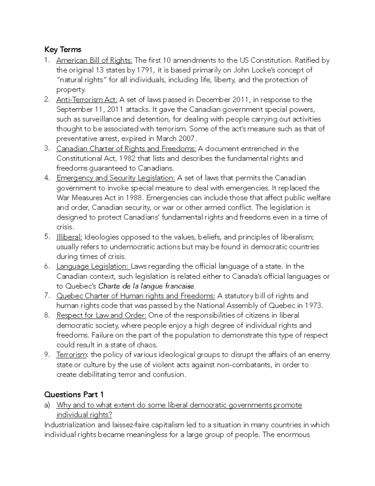 Social 30-1 Unit 3 Chapter 11 Questions - Key Terms American Bill of ...