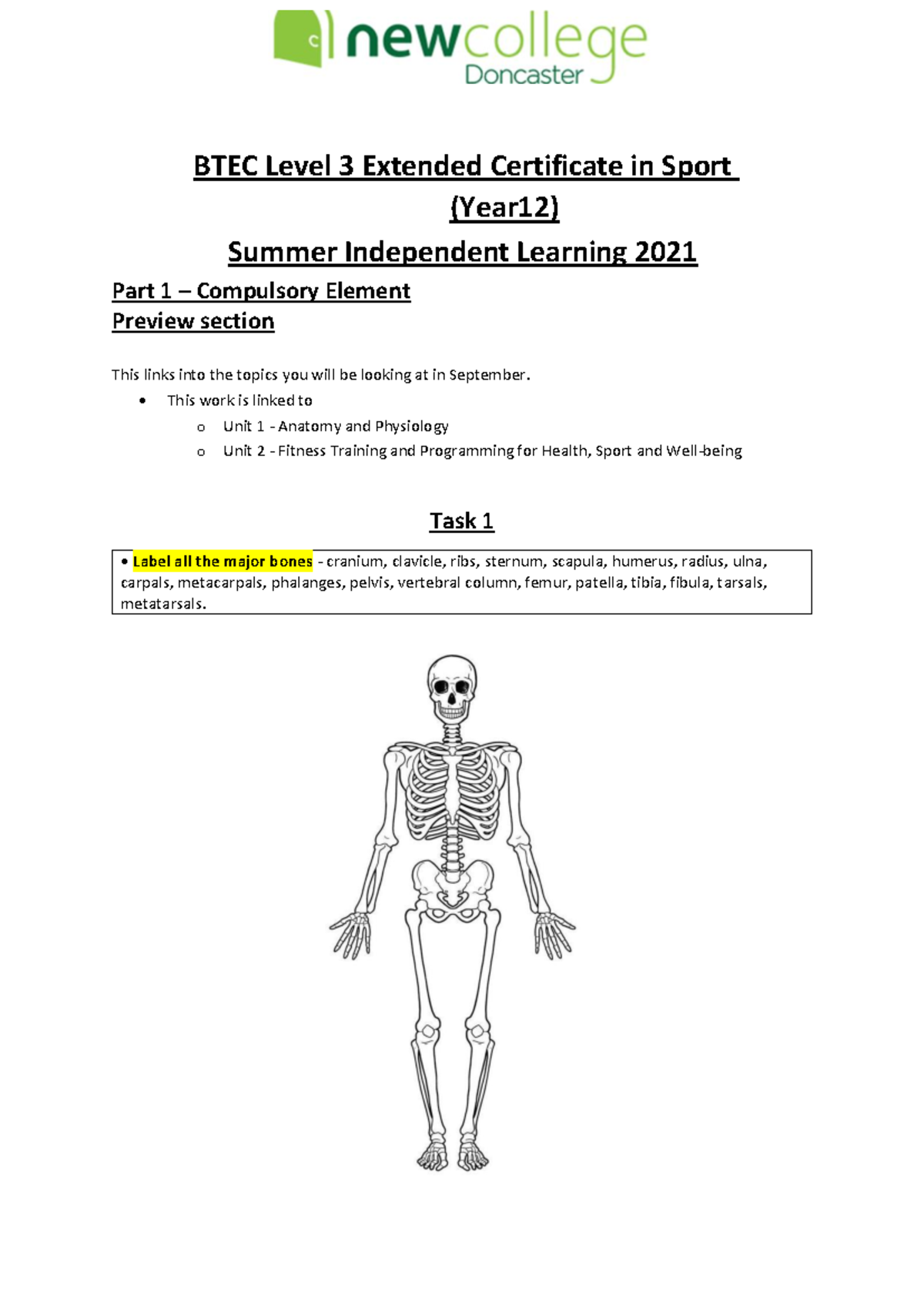 Sport single bones. muscles, heart etc BTEC Level 3 Extended