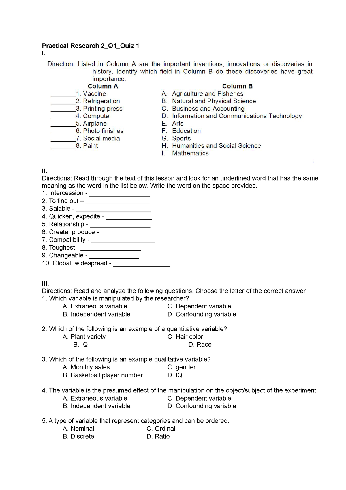 practical research test questions