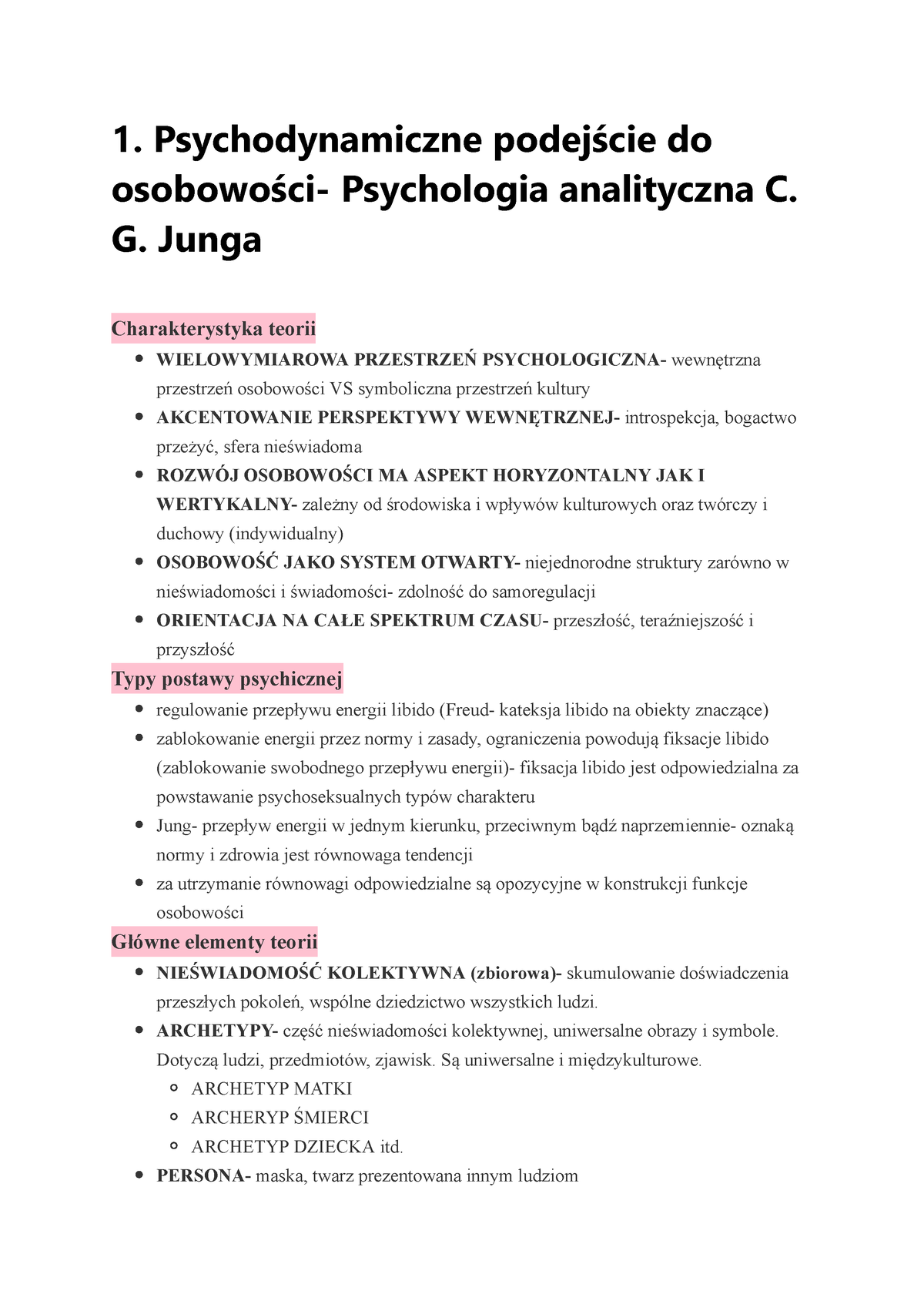 1. Psychodynamiczne Podejście Do Osobowości- Psychologia Analityczna C ...