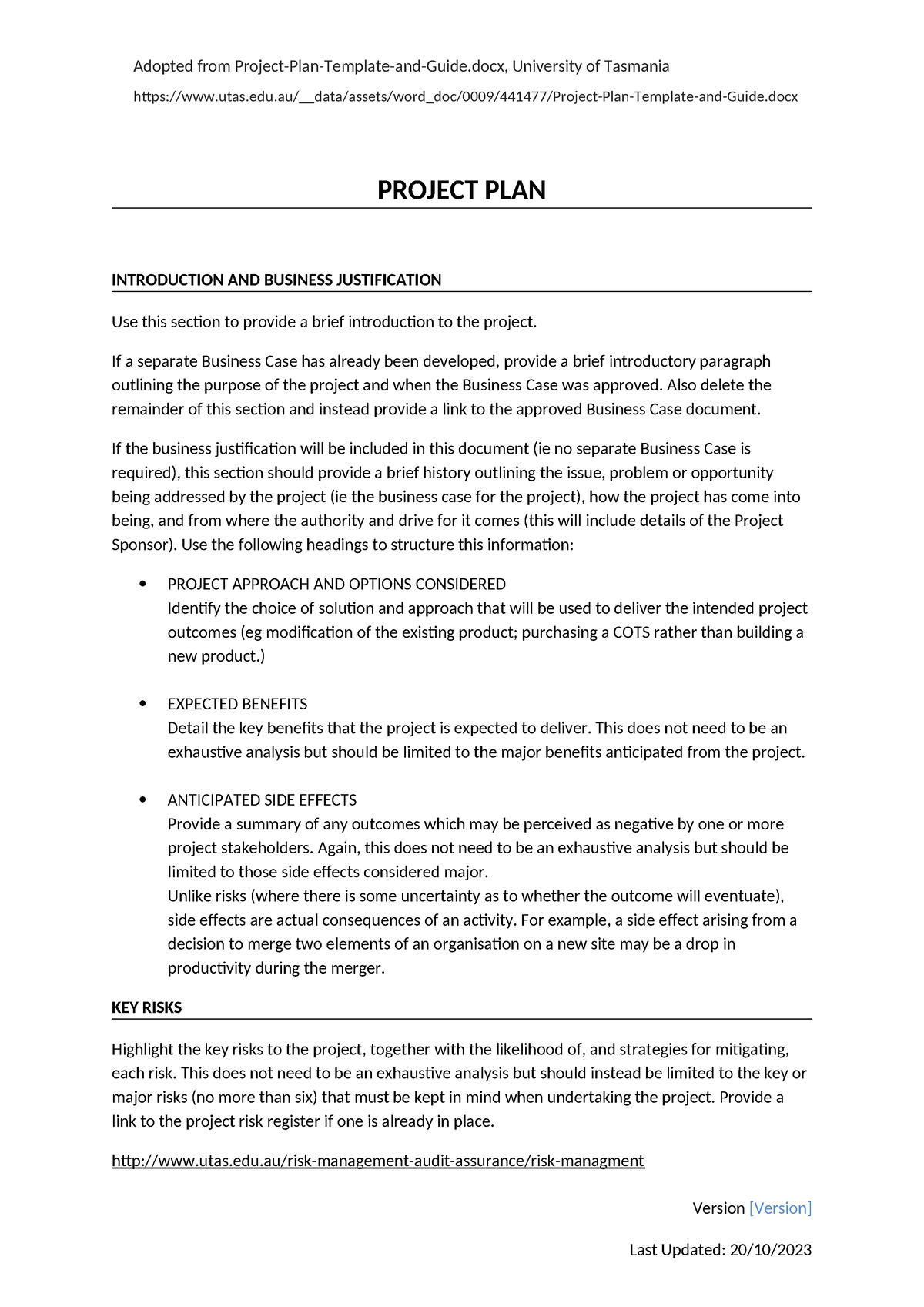 Unit 9 - worksheet 9.4 - Project Plan Template Guide - Adopted from ...