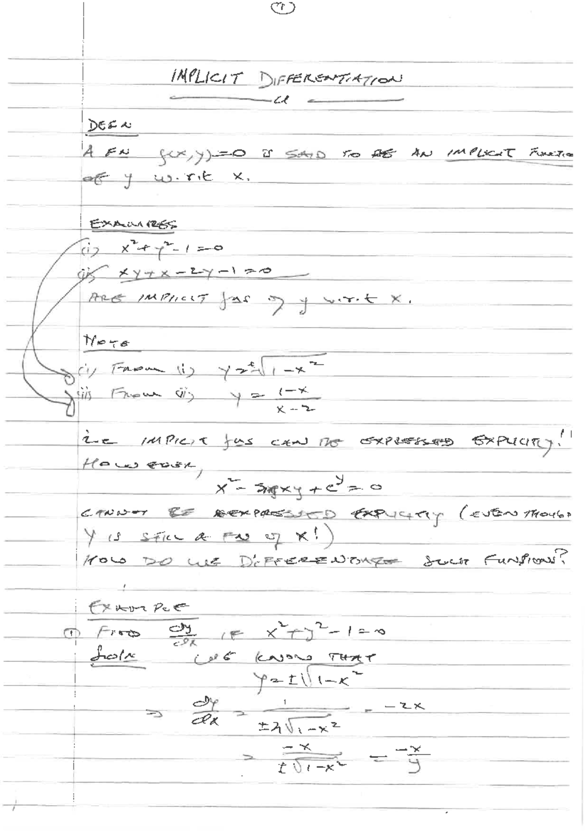 Implici,logarithmic,hyperbolic and trig examples - Studocu