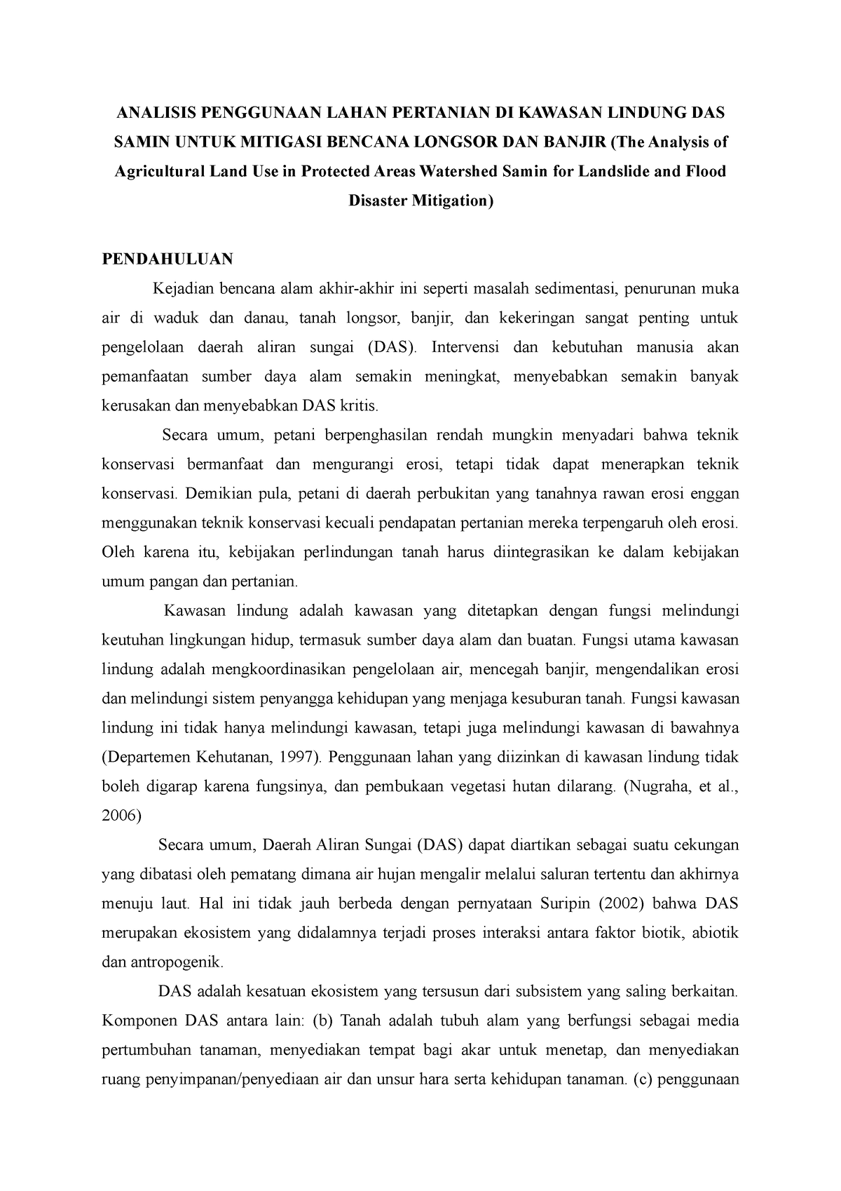 Analisis Penggunaan Lahan Pertanian DI Kawasan Lindung DAS Samin Untuk ...