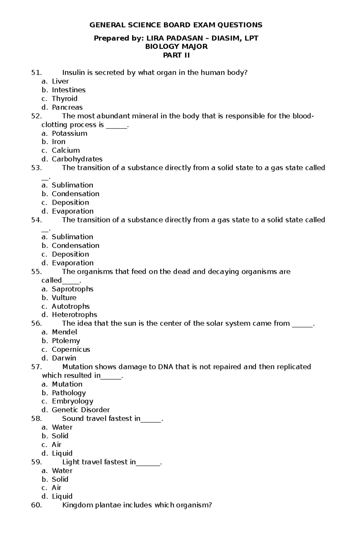 General Science Board EXAM Questions 2023 part 2 GENERAL SCIENCE