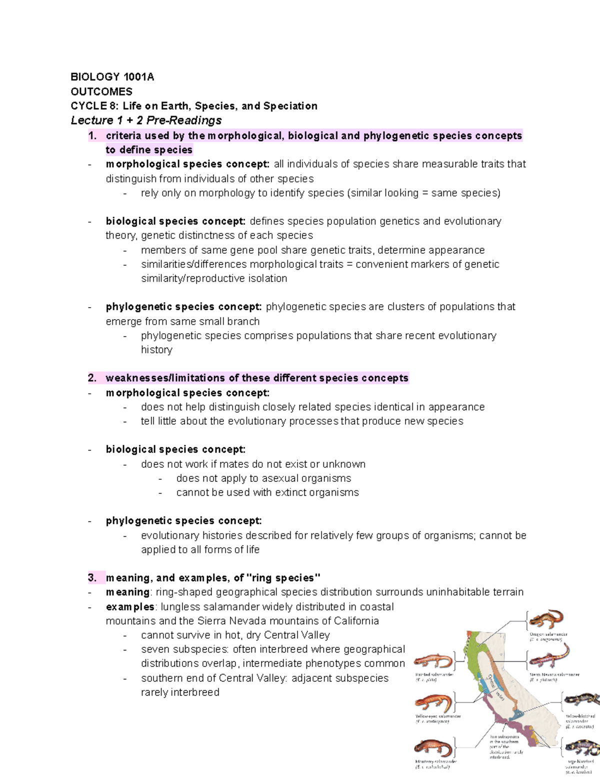 Biology 1001A - Cycle 8 Outcomes - BIOLOGY 1001A OUTCOMES CYCLE 8: Life ...