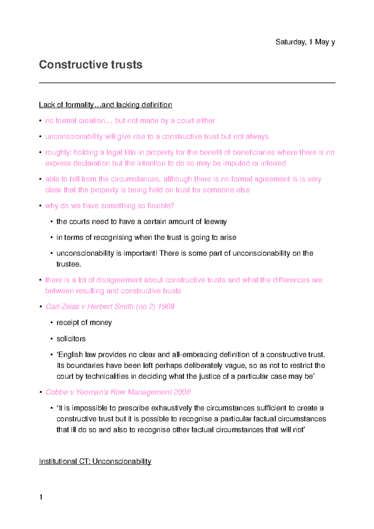 Constructive trusts lecture notes - Constructive trusts Lack of ...