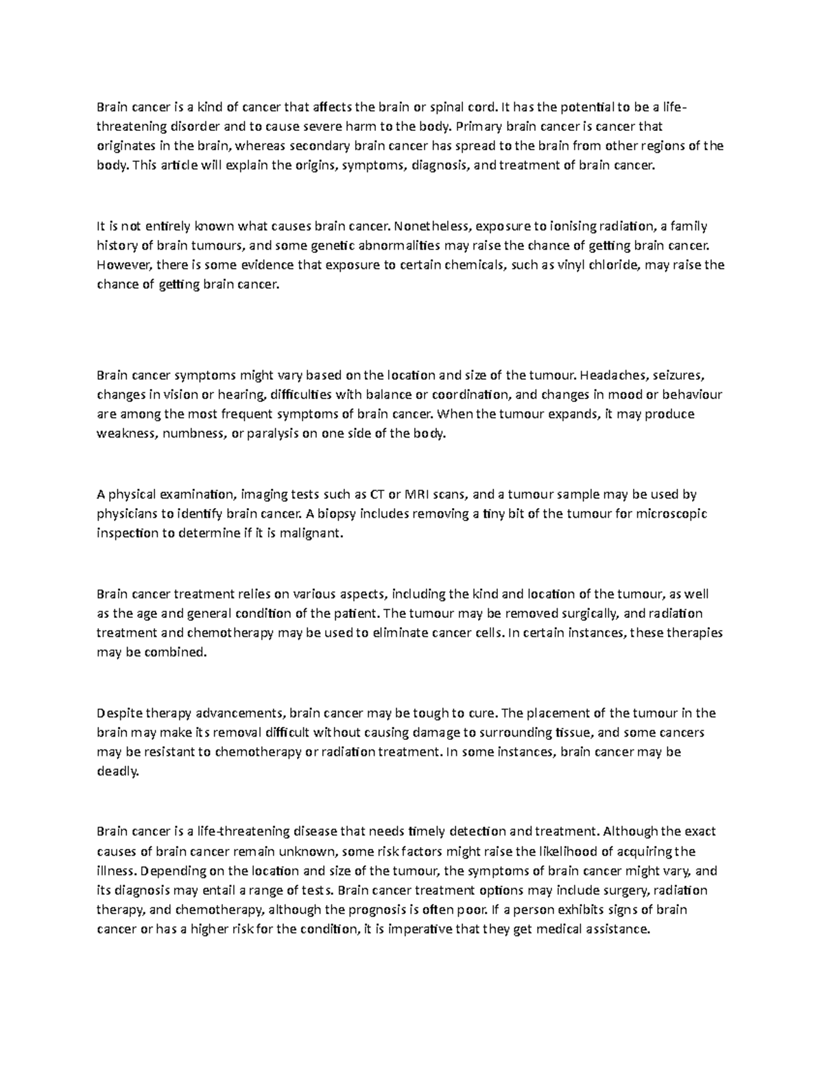 Unraveling the Mysteries of Brain Cancer: Causes, Symptoms, Diagnosis