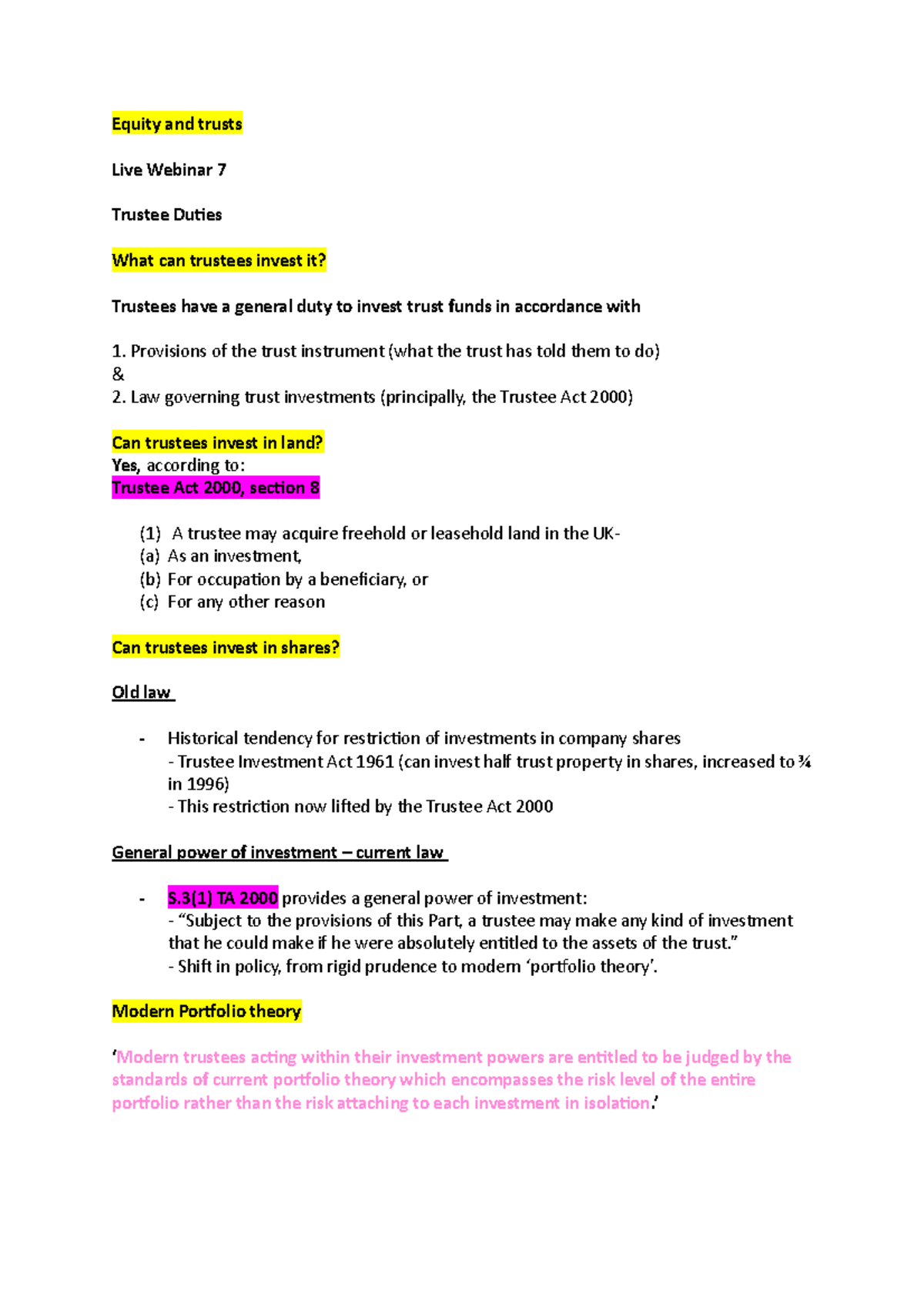 Live webinar 7 - Trustees duties - Equity and trusts Live Webinar 7 ...