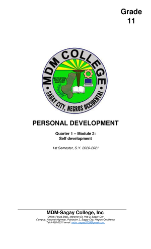 Personal Development Module 1 Week 1 - Lecture Notes 1 - Grade 11 ...