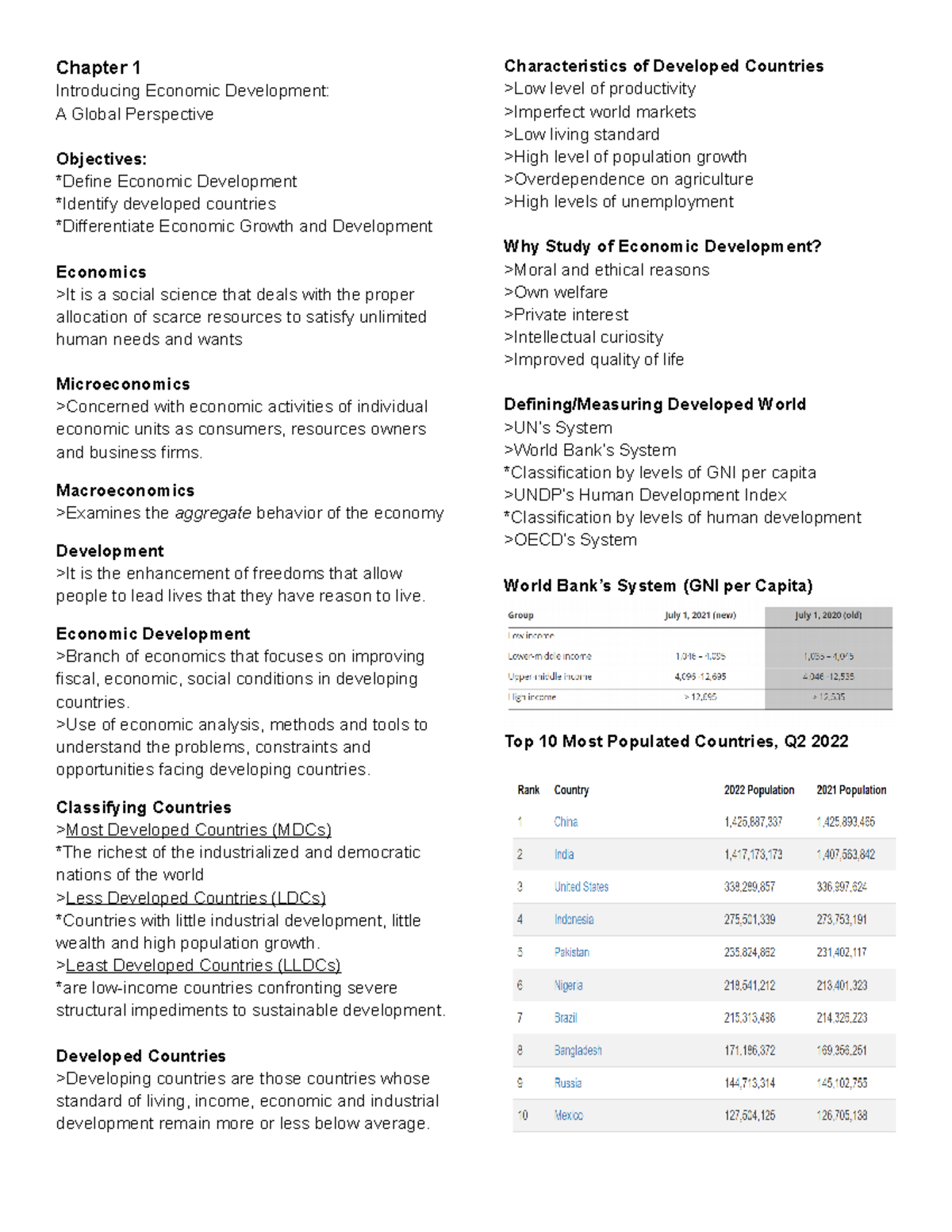 Chapter 1 and 2 of Eco Dev - Chapter 1 Introducing Economic Development ...