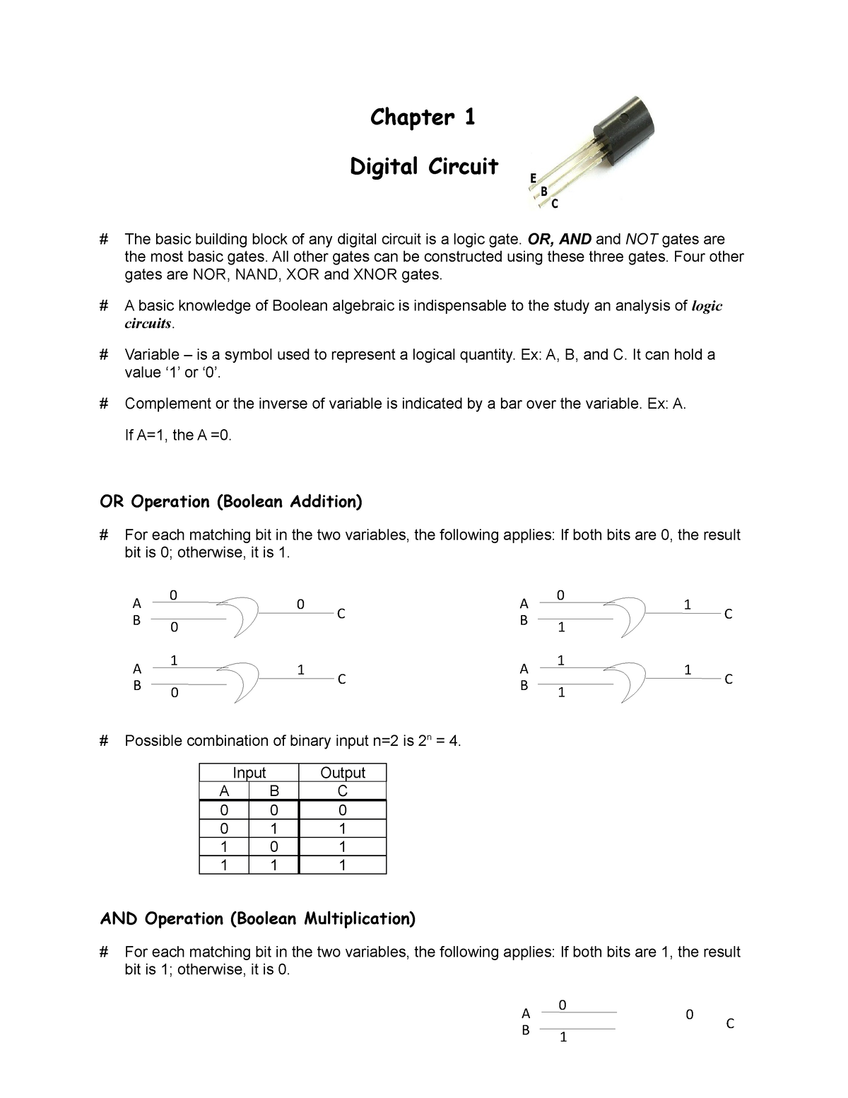 Chp1 Logic Circuit - Lecture Note - Chapter 1 Digital Circuit The Basic ...