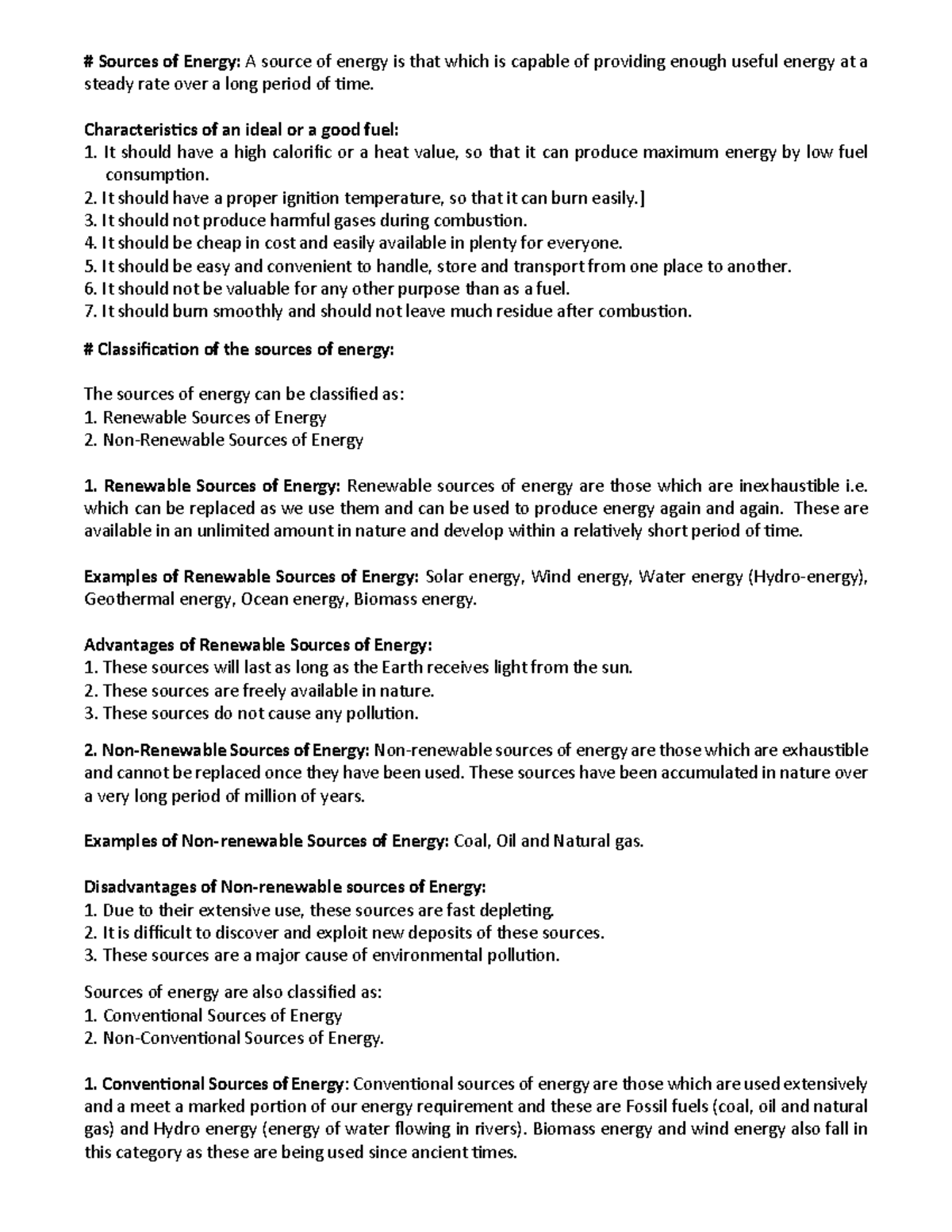 Sources of Energy - Characteristics of an ideal or a good fuel: It ...