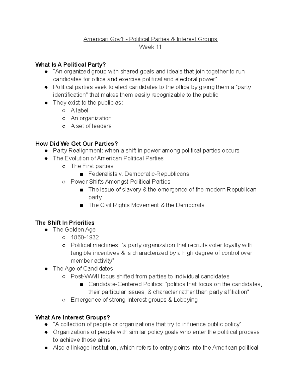 American Political Parties and Interest Groups - Studocu
