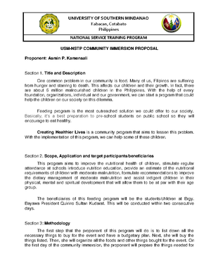 NSTP 2 COMMUNITY IMMERSION PROPOSAL FOR MIDTERM