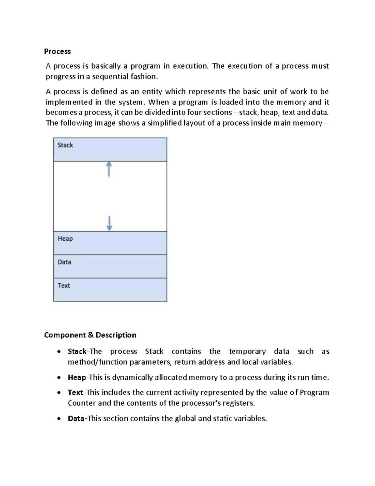 Process and its componentsss - Process A process is basically a program ...