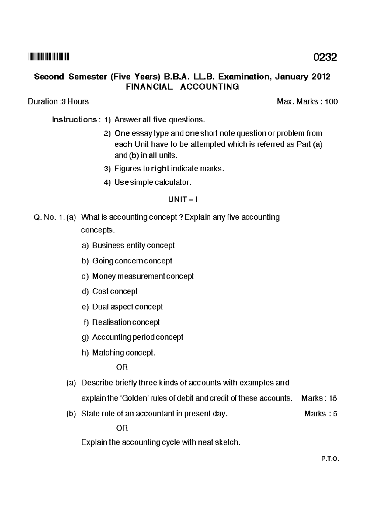 KSLU Question Paper - BHPQPB 0232 Second Semester (Five Years) B.B. LL ...