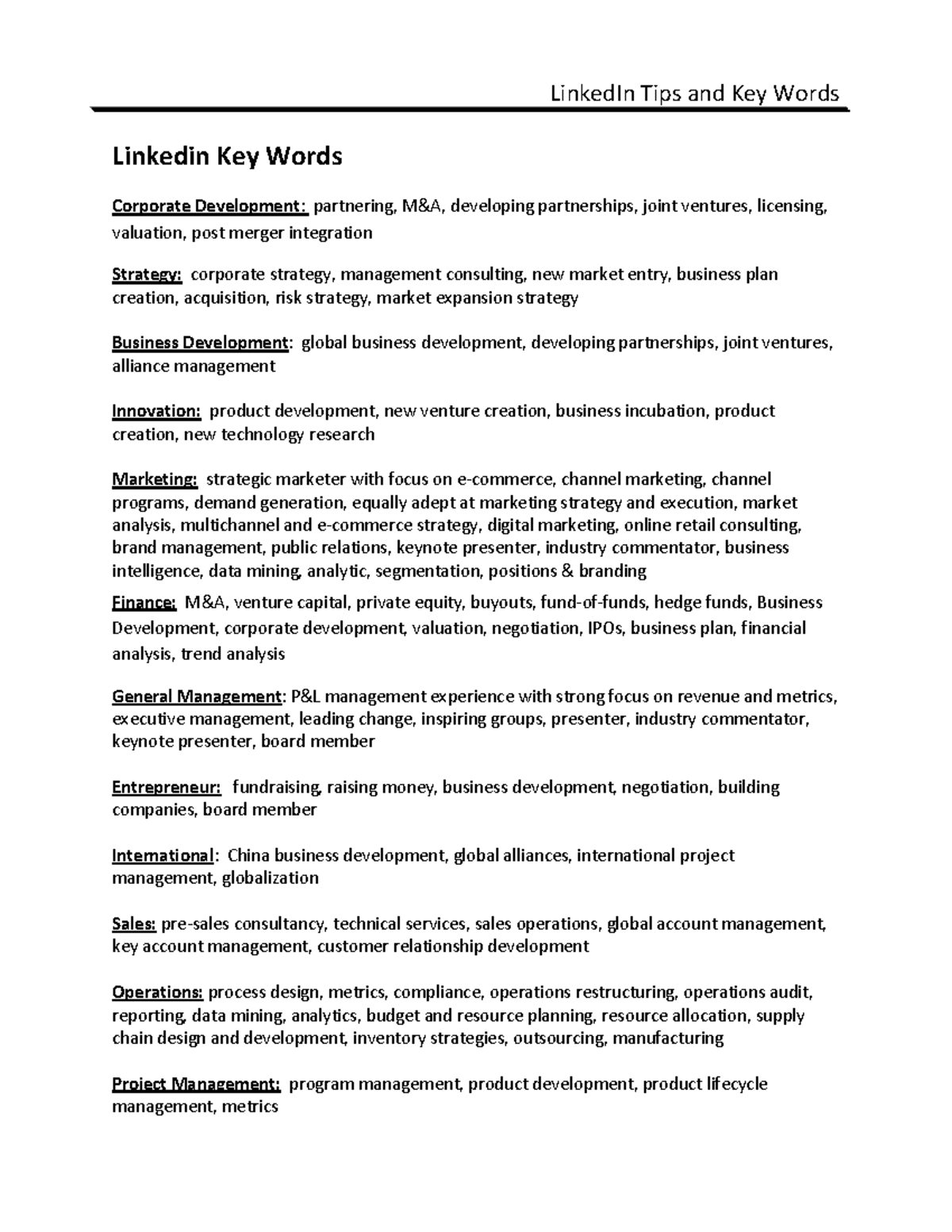 Linkedin Keywords - LinkedIn Tips and Key Words Linkedin Key Words ...