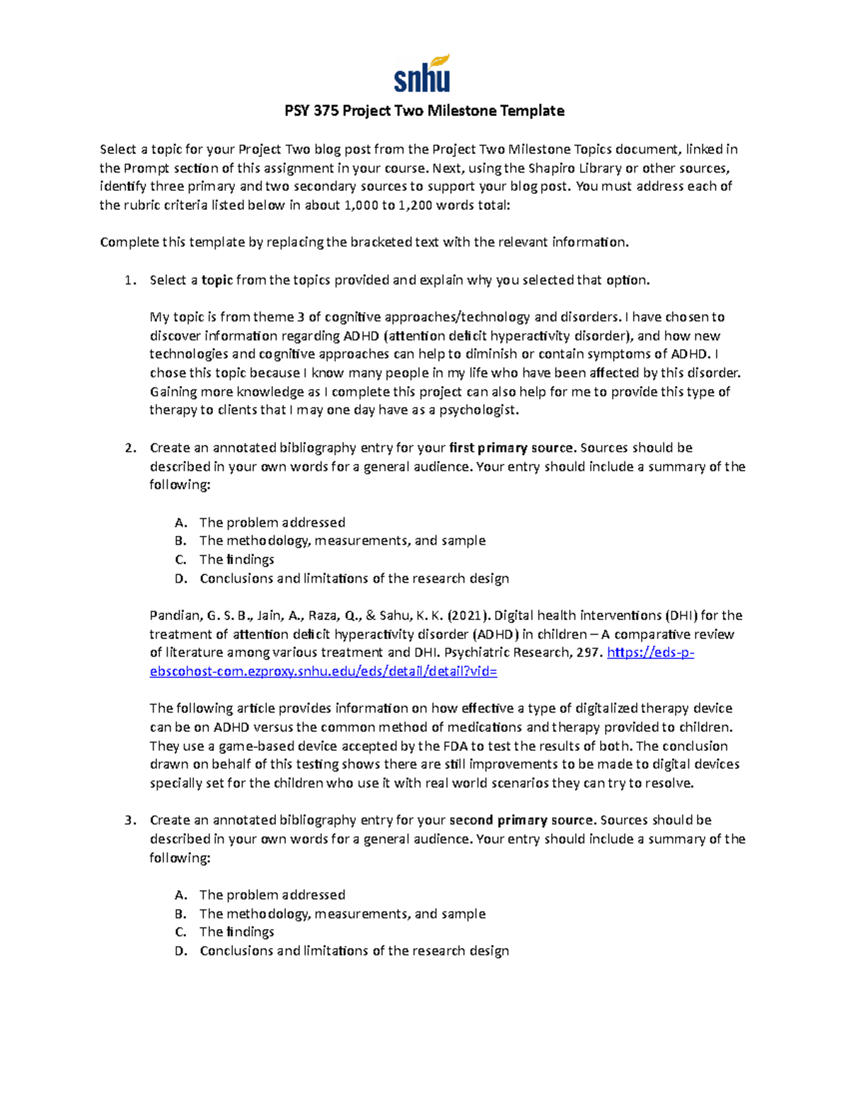 Psy 375 project two milestone template psy 375 project two milestone