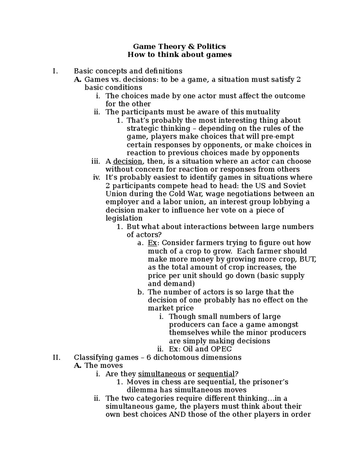 Concepts and definitions - Game Theory & Politics How to think about ...