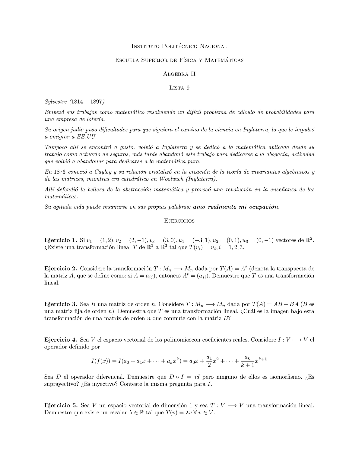 Algebra II Lista 9 - .... - Instituto Polit ́ecnico Nacional Escuela ...