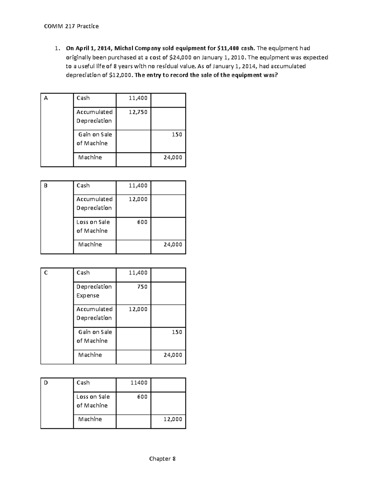 Ch8-Practice - desc - COMM 217 Practice Chapter 8 On April 1, 2014 ...