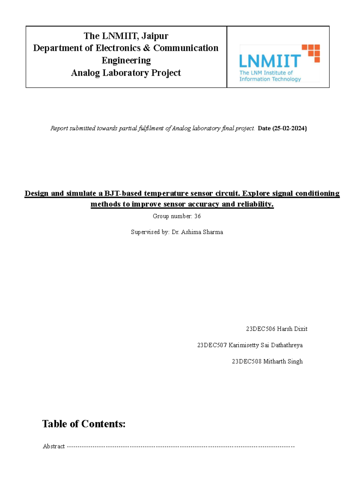 Temperature Sensor Group 36 (3) - The LNMIIT, Jaipur Department of ...