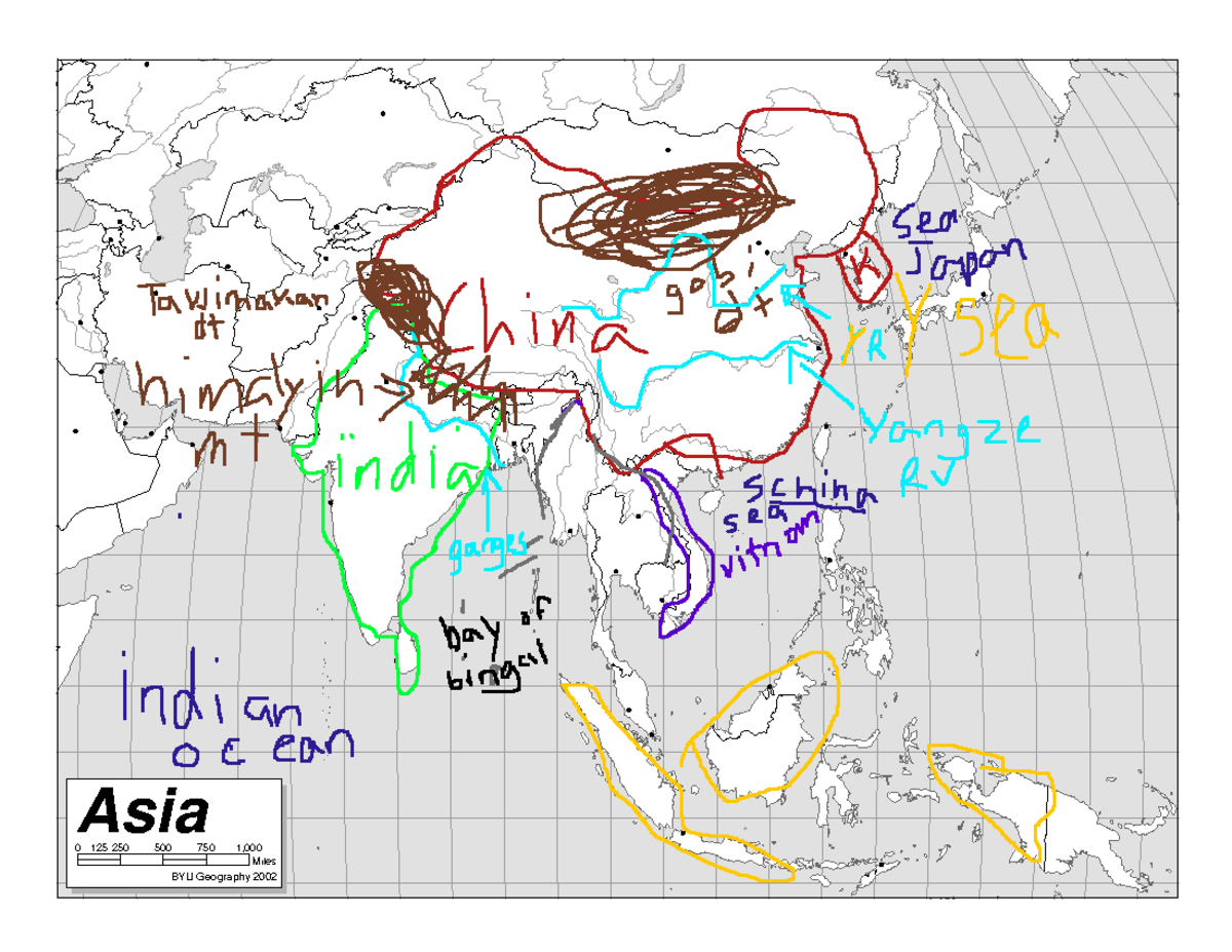 Aidan Holloway asia map SOC1010 Asia 0 125250 500 750 1, Miles