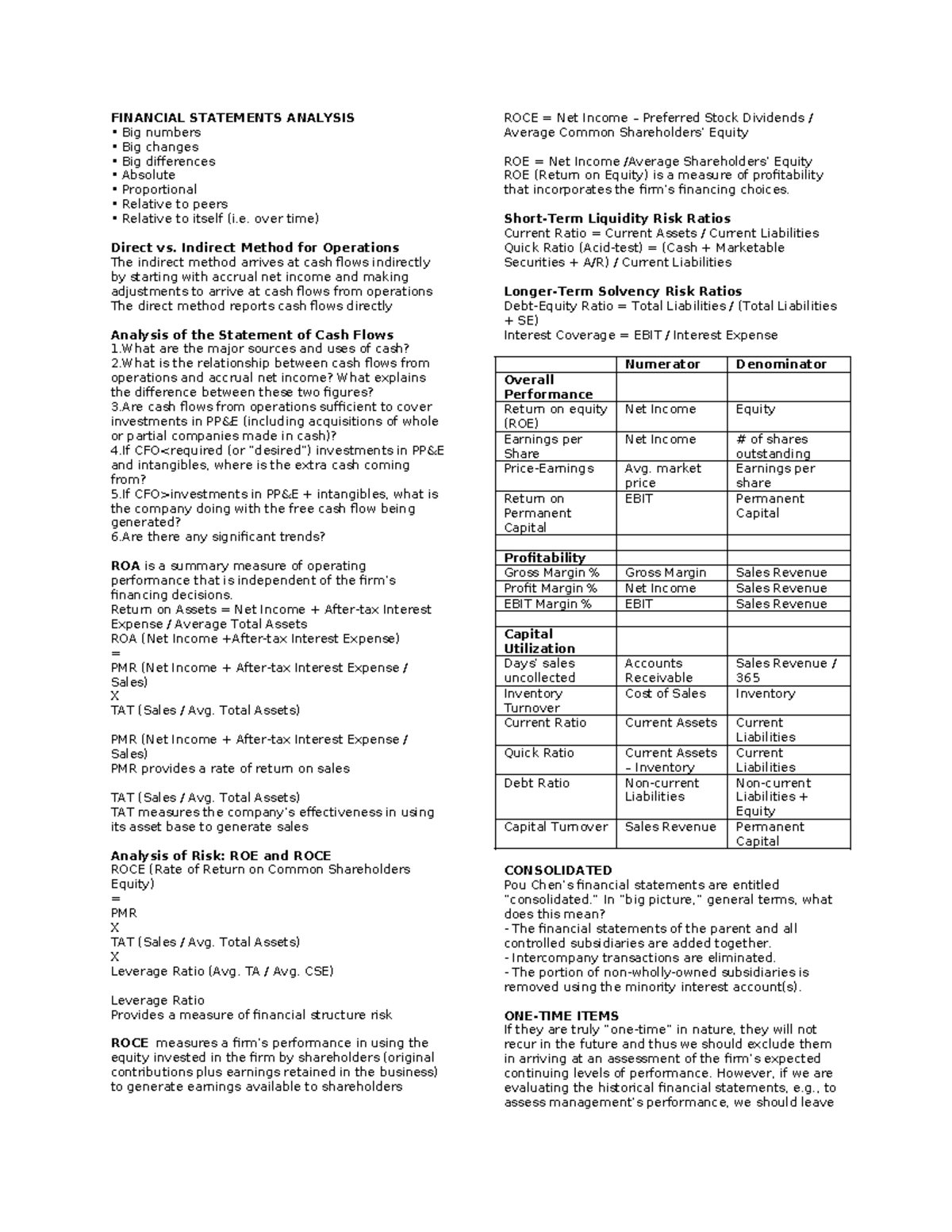 Financial Accounting Exam Cheat Sheet - FINANCIAL STATEMENTS ANALYSIS ...
