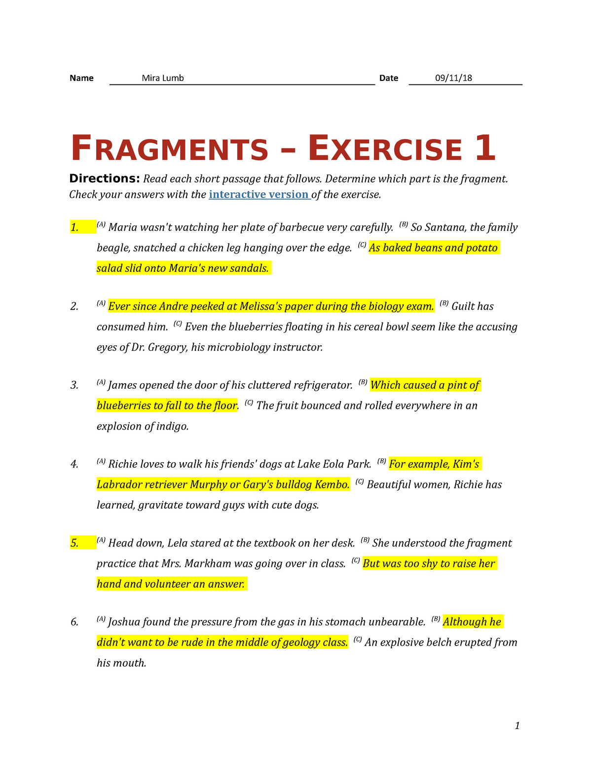 fragments-grammar-activity-studocu