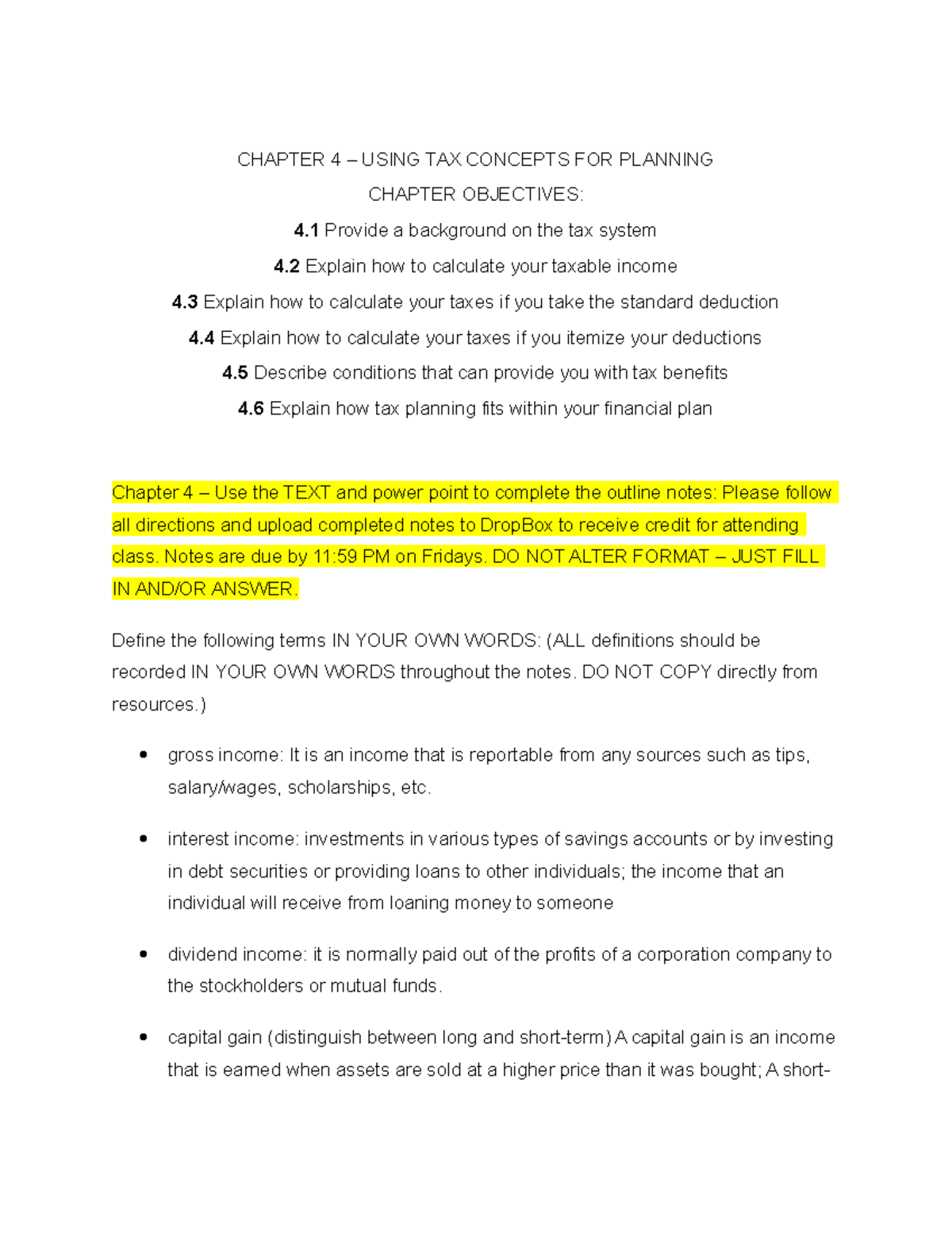Chapter 4 Notes Fillable word 22 - CHAPTER 4 – USING TAX CONCEPTS FOR ...