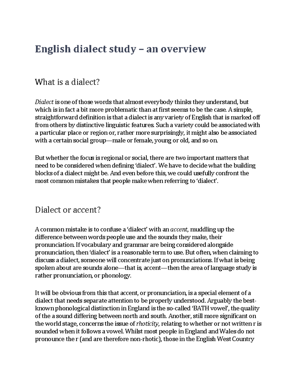 What is a dialect English dialect study an overview What is a