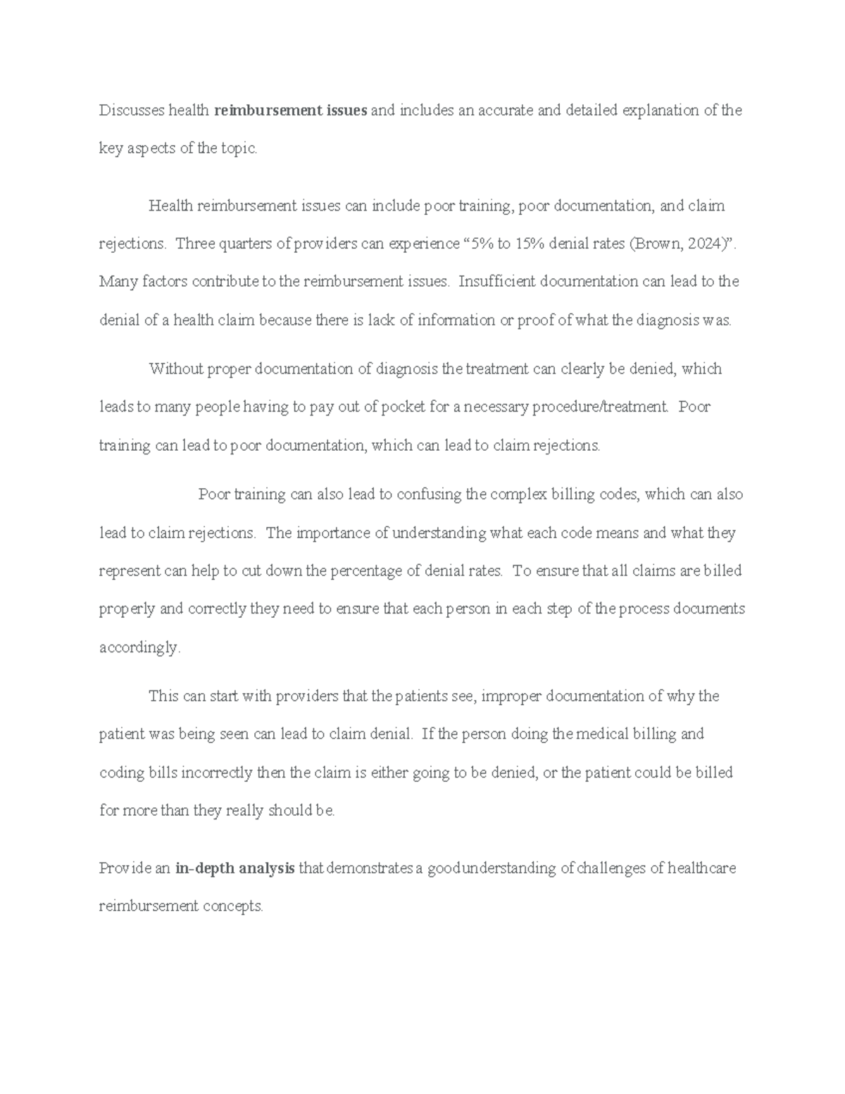 HCM345 Short Paper Mod 2 Discusses health reimbursement issues and