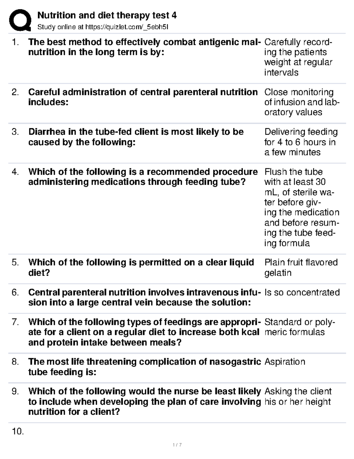 Nutrition And Diet Therapy Test 4 - Study Online At Quizlet/_5ebh5l The ...