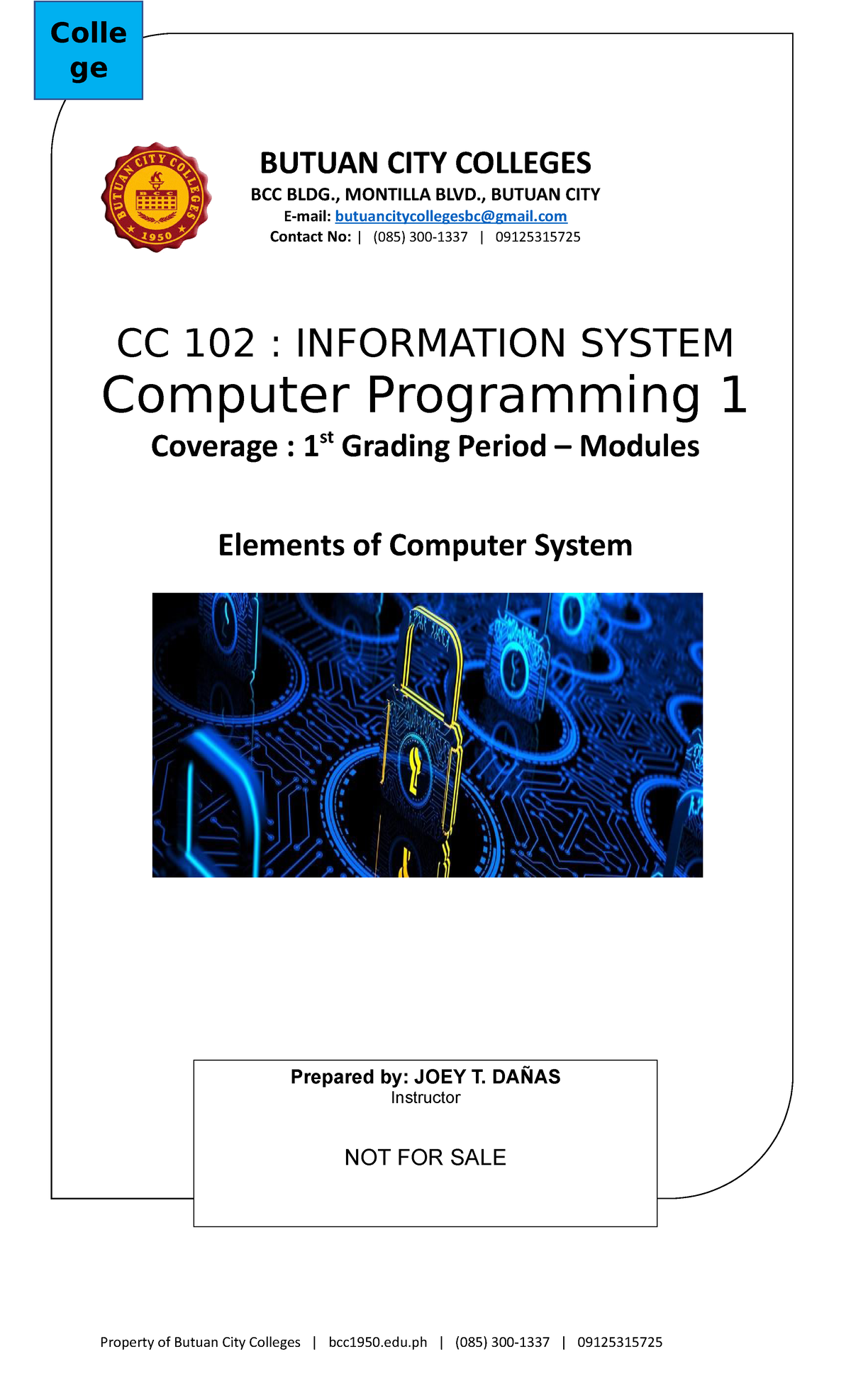 Computer Programming 1 Module - BUTUAN CITY COLLEGES BCC BLDG ...