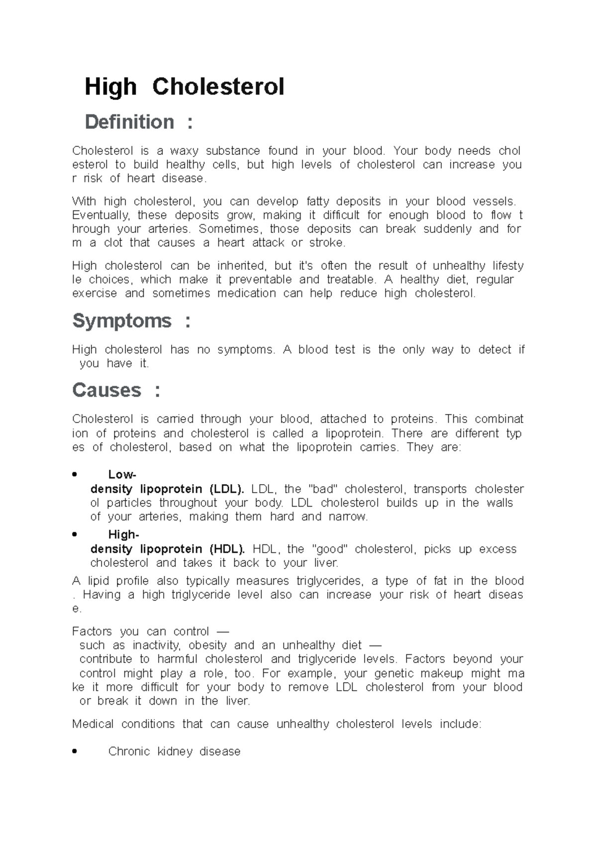 High Cholesterol THigh T Cholesterol TDefinitionT Studocu
