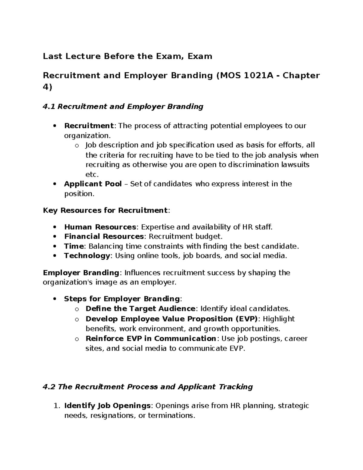 MOS 1021 A Unit 3 Talent Acquisition - Last Lecture Before the Exam ...