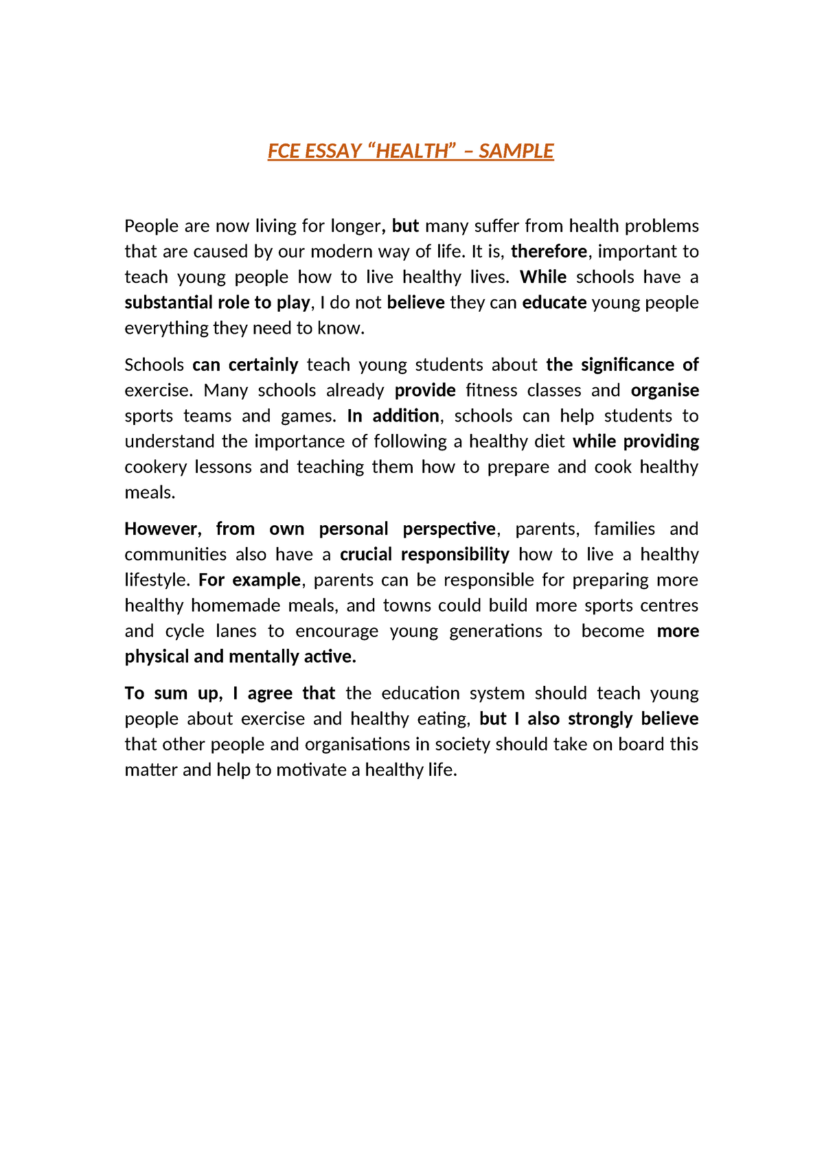 fce essay health