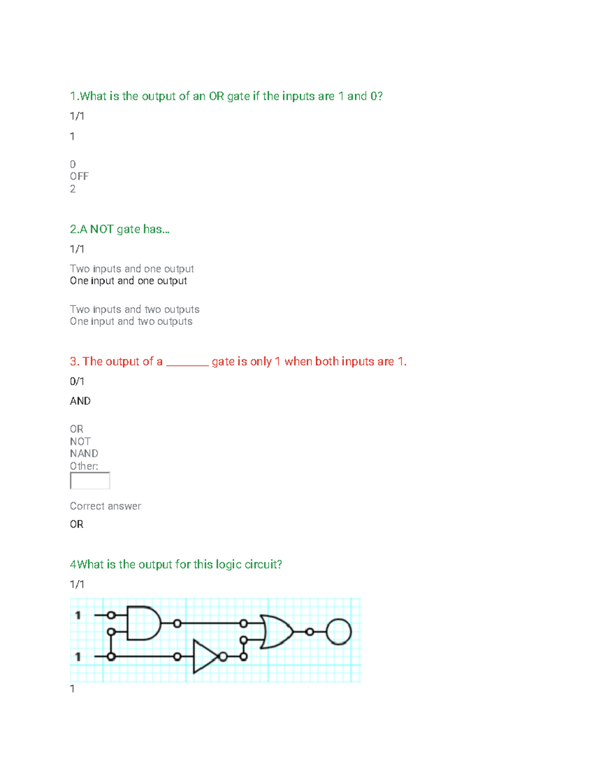 CFP quizzes - reviewer - 1 is the output of an OR gate if the inputs ...