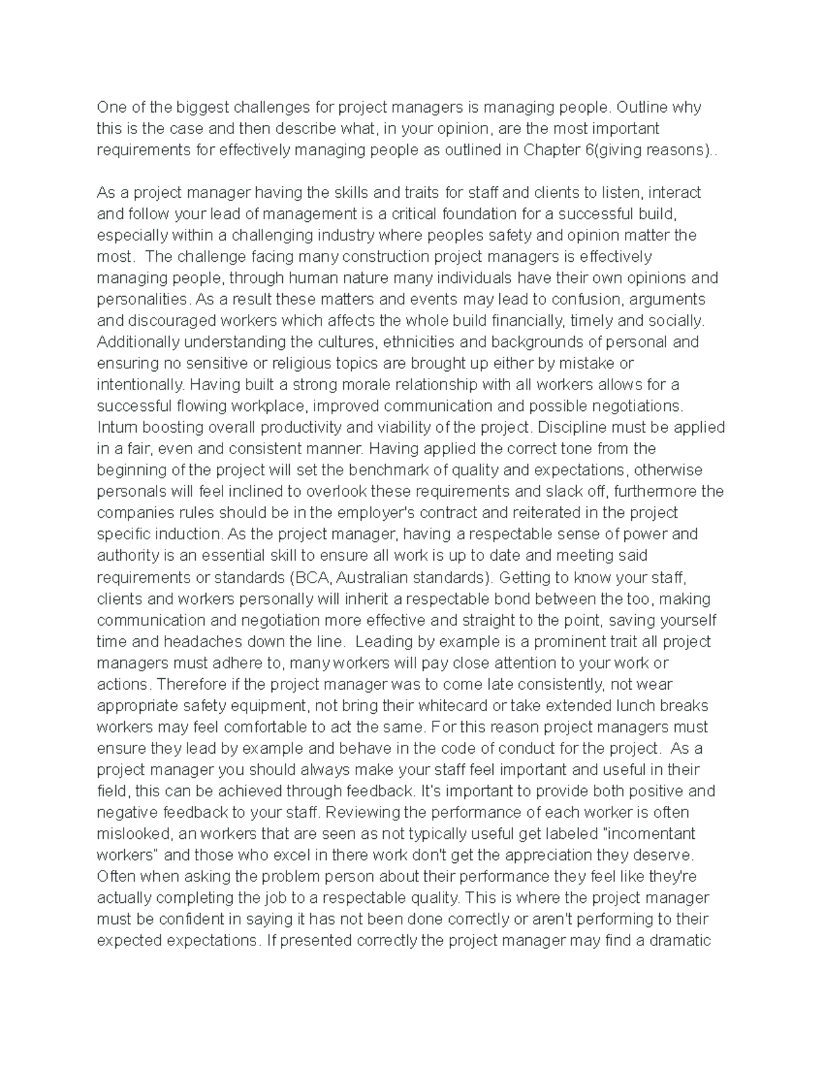 Chapter 6 essay successful construction project manager - One of the ...