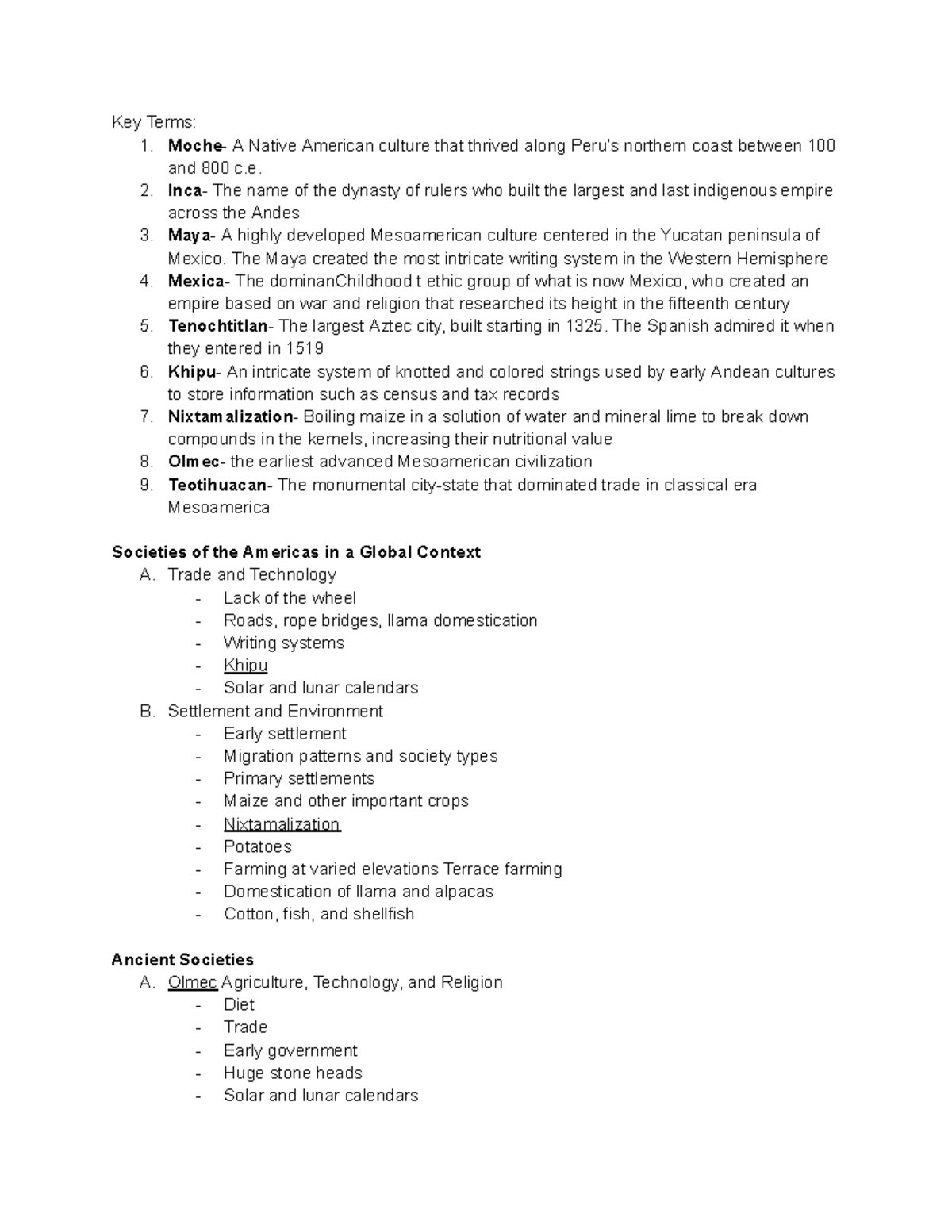 History of Civil-Chapter 11 The Americas to 1500 - Key Terms: 1. Moche ...