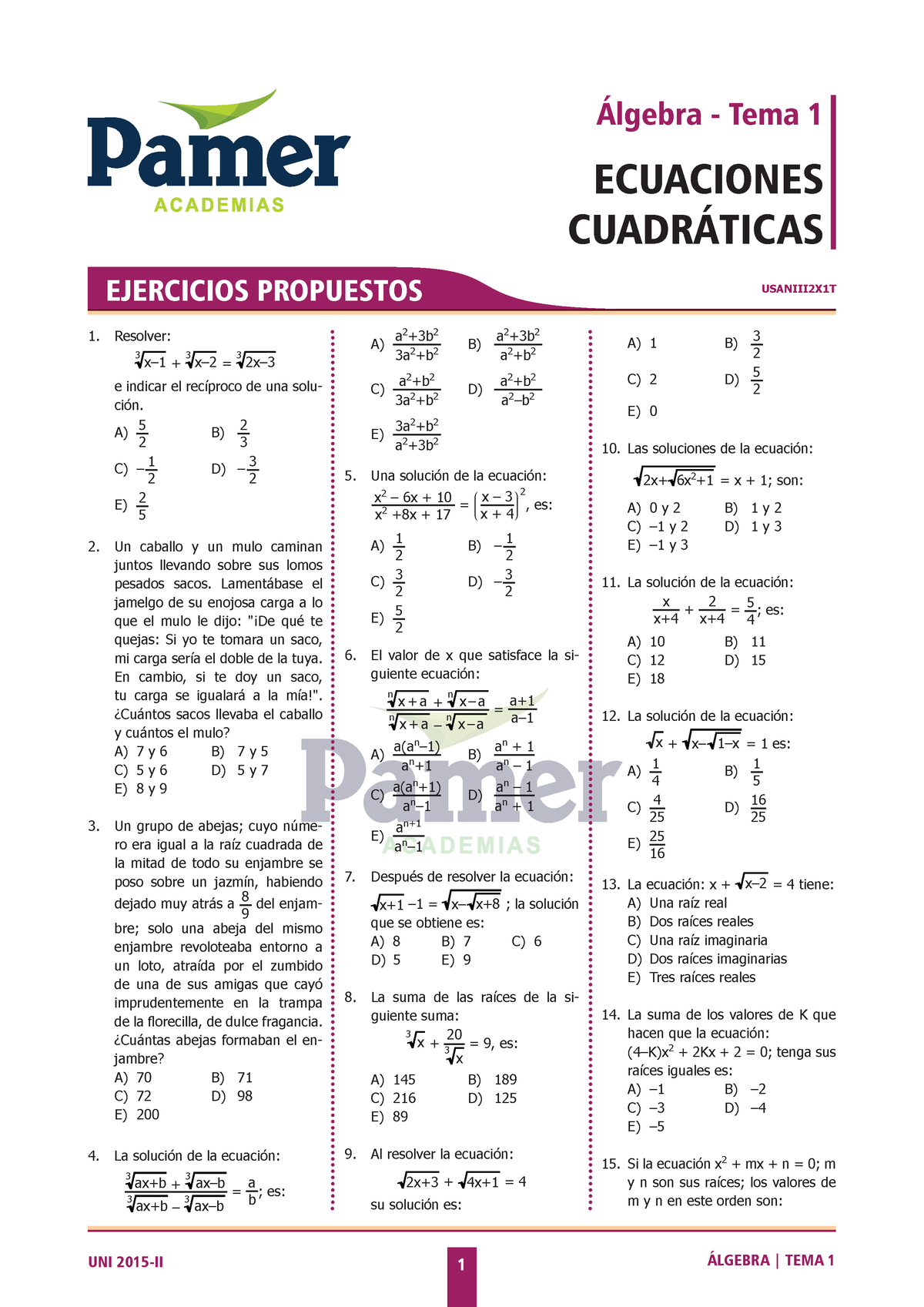 Algebra-pamer-completo-uni Compress - USANIII2X1T UNI 2015-II 1 ÁLGEBRA ...