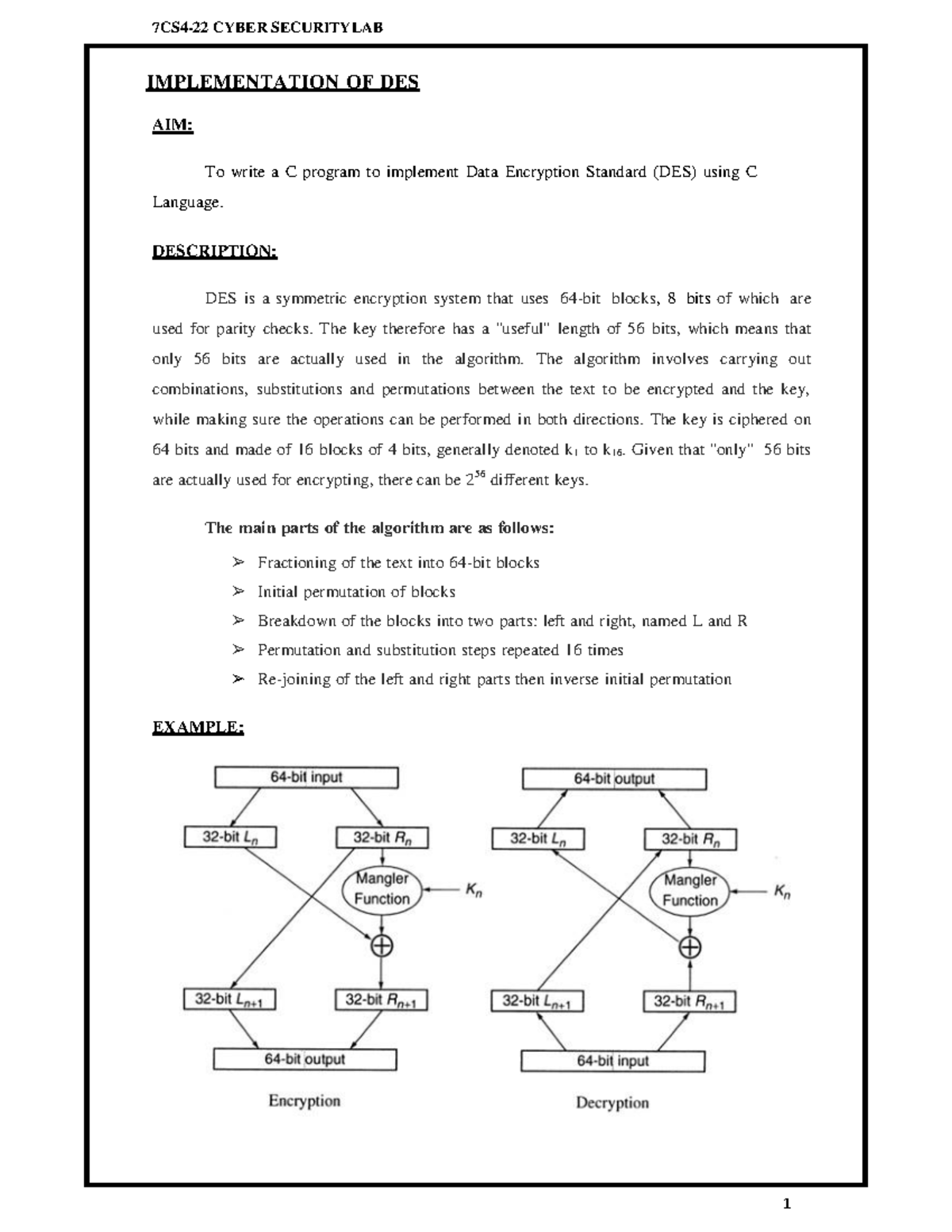 II mid term Cyber Security - 7CS4-22 CYBER SECURITYLAB 1 IMPLEMENTATION ...