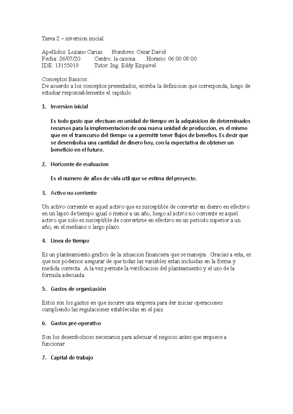 Tarea 2 finanzas 2 Tarea 2 inversion inicial Apellidos Lozano