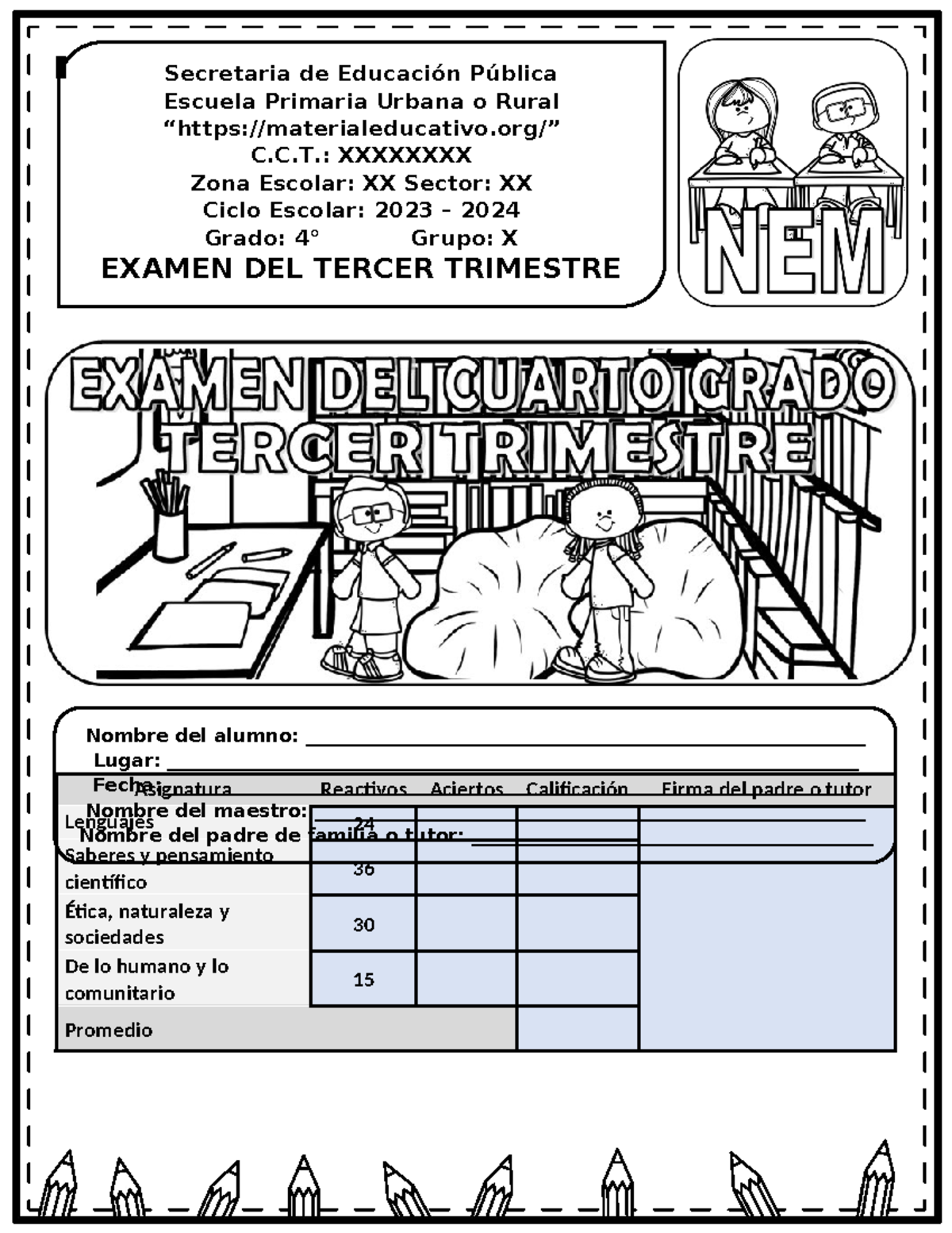 Examen 4to Grado 3er Trimestre 23-24ME - Secretaria de Educación ...
